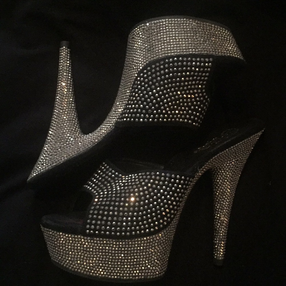 PLEASER BEJEWELED-601RS RHINESTONE PLATFORM MULES